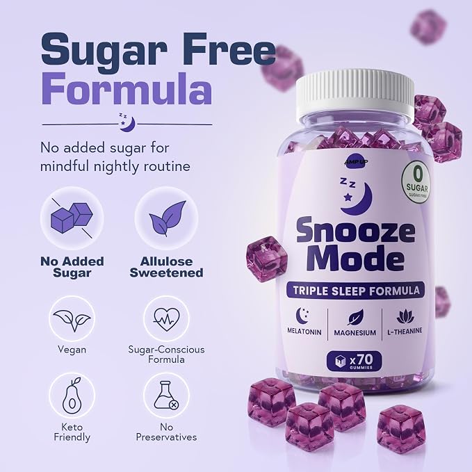 AmpUp Melatonin Gummies 5mg, Sleep Gummies for Adults, Magnesium & L-Theanine, Sugar Free, Non GMO & Vegan, Grape Flavor, 70 Counts, Sleep Aid Supplement for Calm Night Routine Support