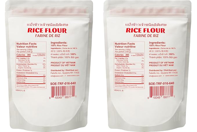 Soeos Rice Flour 32 Ounce (Basic), Rice Flour for Baking or Cooking | Vegan, Gluten-Free, Non GMO Rice Powder for Sourdough Bread, Resealable Bag, 1 Pound (Pack of 2)