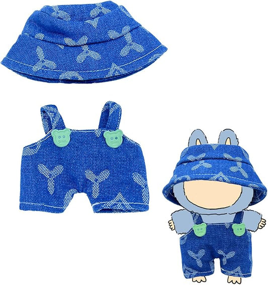 17cm Doll Clothes Set, Hat & Overalls Clothes 2-Piece Set for 15/17cm Dolls, Stylish Adorable Dolls Clothes Accessories, Cute Clothe Outfits for Doll (2-Piece Blue)