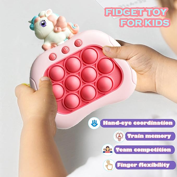 Valentines Day Unicorn Pop Push Game Toy ,Unicorn Quick Fast Push Puzzle Handheld Game Light up Fidget Toy,Funny Pop Bubble Sensory Toys,Unicorn Birthday Gifts for Kids Ages 3-12 with Autism