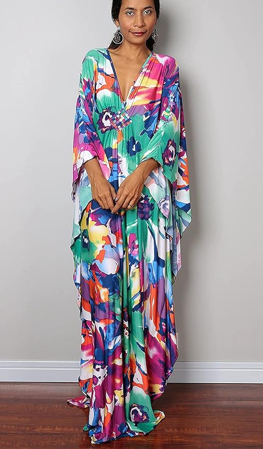 Venasha Womens Caftan Floral Print Kaftan Dress Short Sleeve Swimsuit Cover up Loungewear for Summer