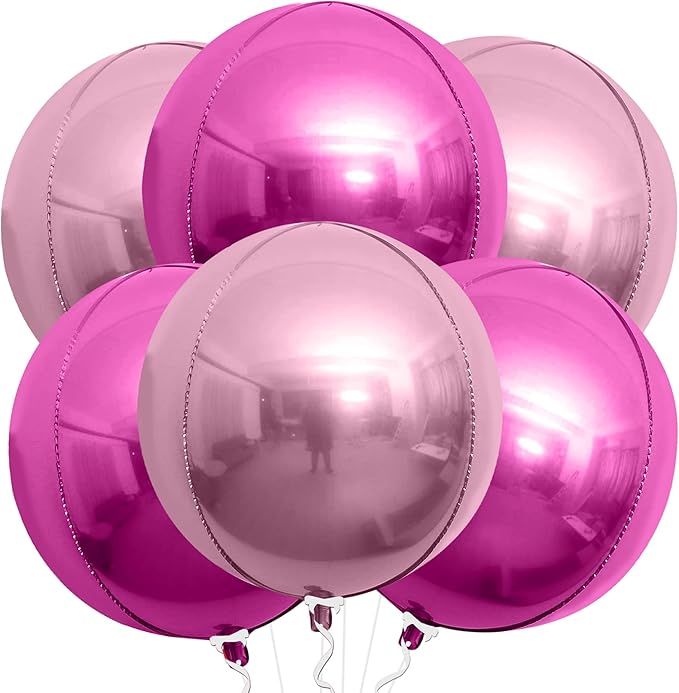 KatchOn, Pink Balloons - 22 Inch, Pack of 6 | Rose Gold Mylar Balloons for Princess Birthday Party Decorations | Valentines Balloons for Galentines Day Decorations | Baby Shower, Bachelorette Party