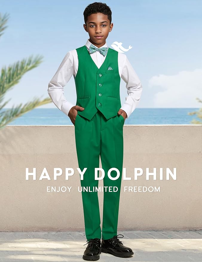Happy Dolphin Boys Suit Set Modern Fit Kids Suits Adjustable Waist Boys Wedding Outfit for Boy Communion Suits for Boys