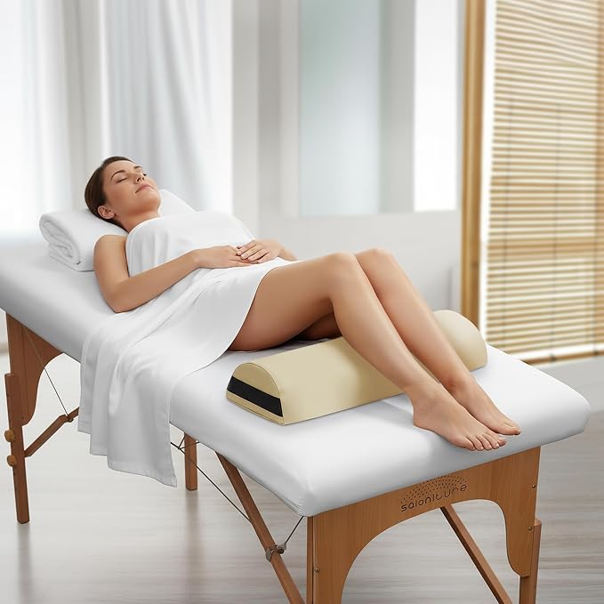 Saloniture Jumbo Half Round Massage Table Bolster Under-Knee Pillow Pad - 26 x 9 x 4.5 Inch - Cream