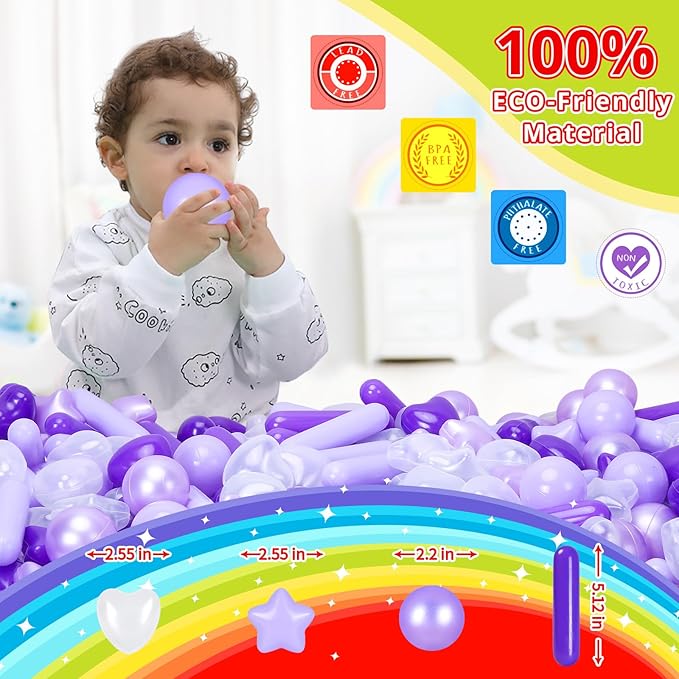 STARBOLO Ball Pit Balls for Toddlers - Macaron 200 Ball Pit Balls Crush Proof Plastic Toy Balls for Toddlers Ball Pits, Ball Pit Play Tent, Baby Pool Water Toys(Mixed Purple)