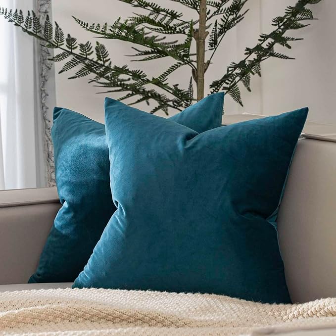 22x22 Decorative Velvet Throw Pillow Covers Set of 2,Prussian Blue | Soft Cushion Cases with Invisible Zipper for Modern Couch Sofa Bed Living Room Bedroom Home Decor