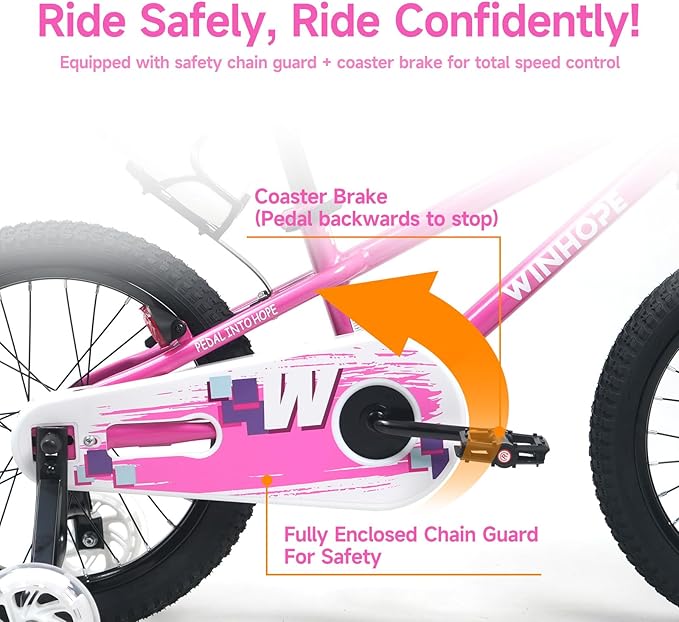 WinHope Kids Bike, 12-18 Inch Toddler Bicycle with Removable Training Wheels and Dual Brakes, Children Bike for Beginner with Adjustable Seat and Headlebar for 2-9 Years Boys Girls, Multiple Colors