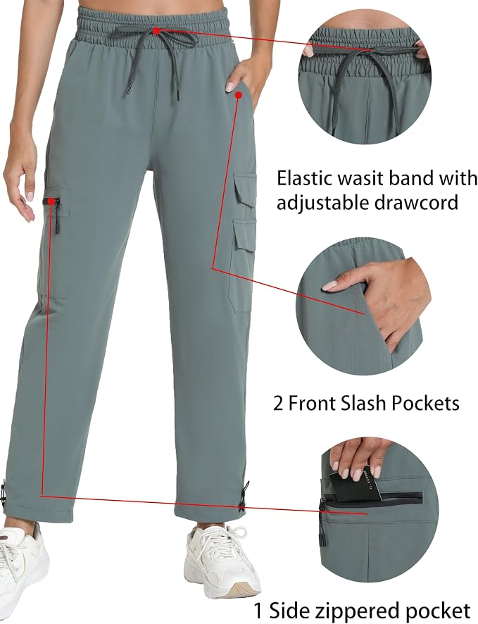 Rrosseyz Women's Hiking Pants with Pockets - Lightweight Water Resistant Joggers Cargo Pants for Casual Travel Golf Outdoor