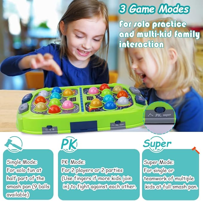 Whack Game Mole for Toddler, Toys for 3-12 Year Old Boys and Girls, Whack Game for Kids,Gifts for 3 4 5 6+ Year Old Boys, Interactive Educational Toys with Sound and Light, PK Mode with 2 Hammers