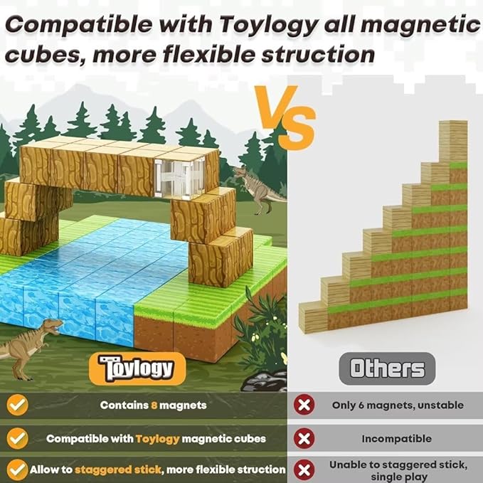 Magnetic Blocks-Build Mine Magnet World Edition, Magnetic Toys for Boys & Girls Age 3-4 4-5 6-8,STEM Montessori Sensory Toys for Toddlers Gifts for 3+ Years Old,48PCS Fidget 1" Cubes Construction Toy