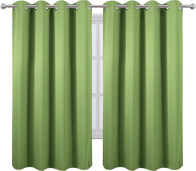 LEMOMO Blackout Curtains 52 x 63 inch/Light Green Curtains Set of 2 Panels/Thermal Insulated Room Darkening Bedroom Curtains