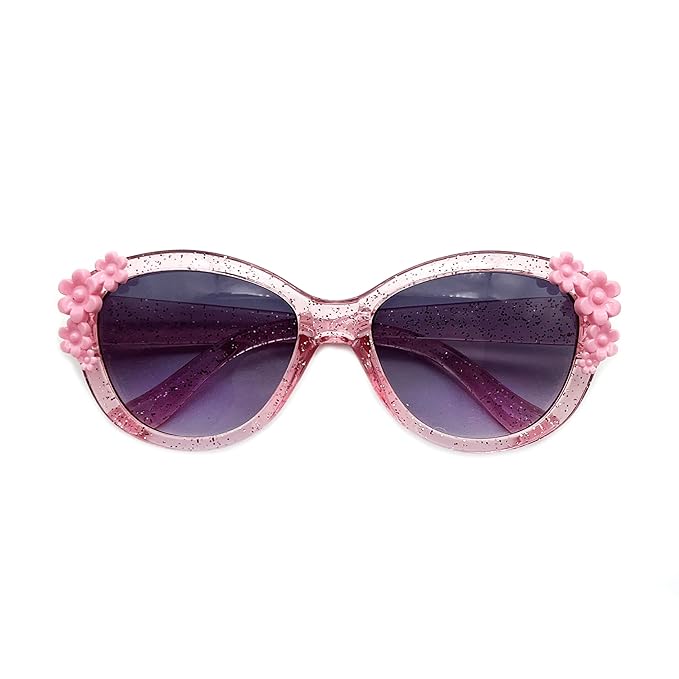 XINB LOOK Kids Sunglasses Girls, Cute Flower Frame Cartoon UV Glasses, Toddler Sunglasses Party Favor for Ages 3-10 (Transparent pink)