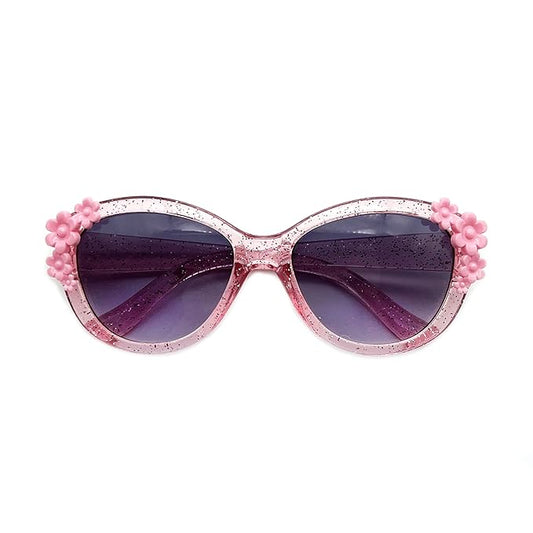 XINB LOOK Kids Sunglasses Girls, Cute Flower Frame Cartoon UV Glasses, Toddler Sunglasses Party Favor for Ages 3-10 (Transparent pink)