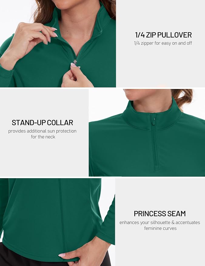 TACVASEN Women's Quarter Zip Pullover Golf Shirts UPF 50+ Long Sleeve Sun Shirts UV Protection Workout Tops
