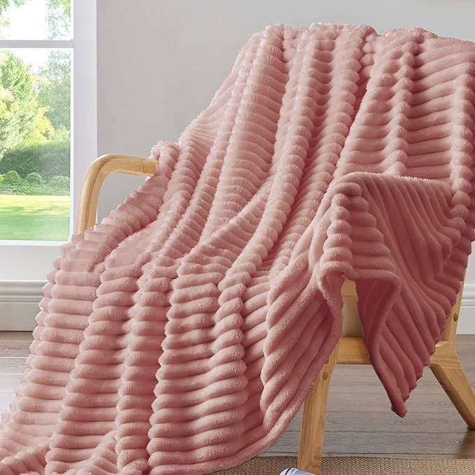 BEDELITE Ribbed Fleece Throw Blanket for Couch, Dusty Pink, 50"x70" | Ultra-Soft Plush Fleece, Warm Yet Lightweight, Ribbed Texture, Home Decor, Machine Washable, Giftable, All-Season Use