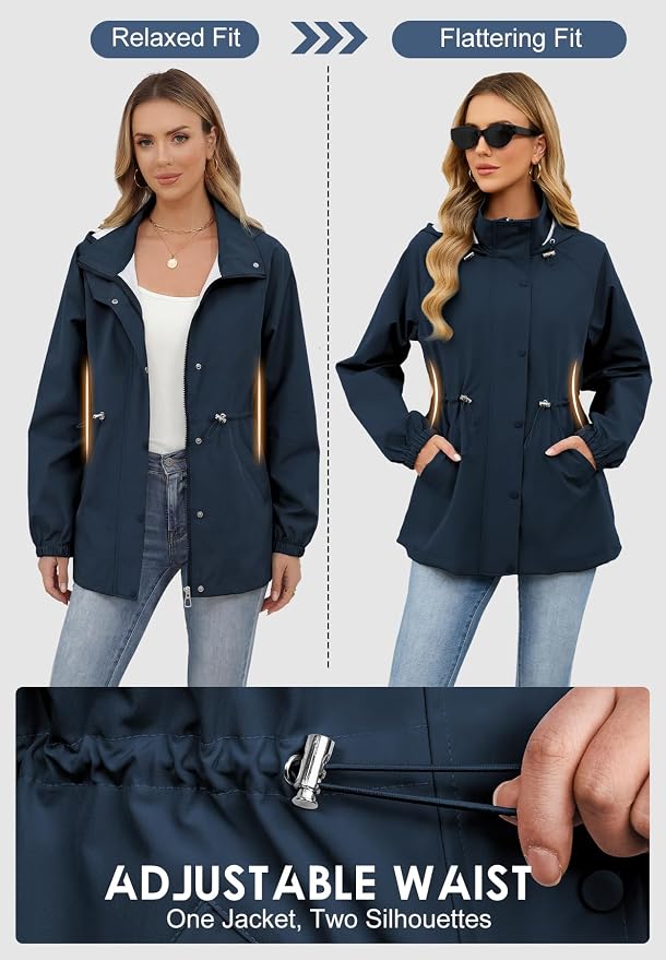 Zando Rain Jacket Women Waterproof - Lightweight Rain Coat with Hood Windbreaker Trench Raincoat for Women 2026 S-2XL