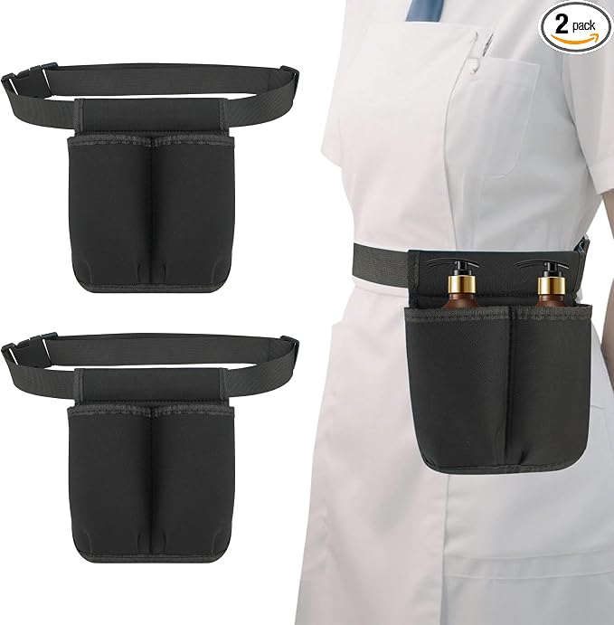 2 Pack Massage Oil Bottle Holster 2 Pocket, Lotion Bag Waist Holder Pouch with Adjustable Belt, Massage Therapy Supplies for Therapist Easy Access Accessories