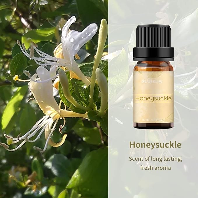 BURIBURI Honeysuckle Oil and Jasmine Essential Oil Set 2 Pack, 100% Pure Diffuser Oil Honeysuckle Essential Oil for Massage, Soap Making