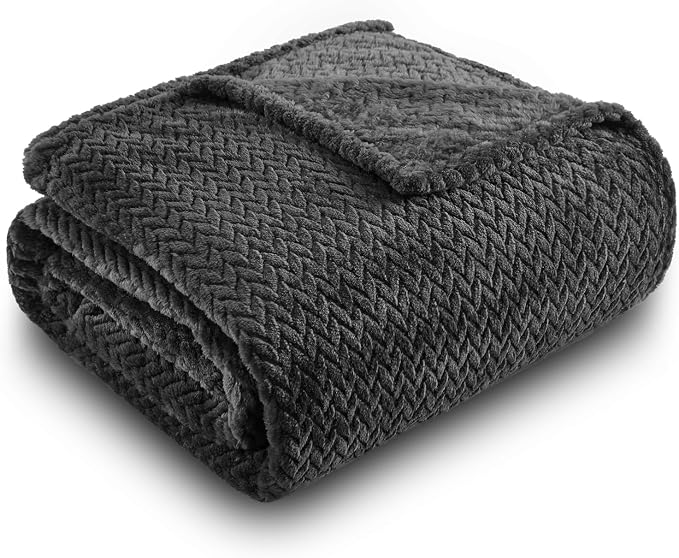 NEWCOSPLAY Fleece Leaves Pattern Twin Blanket, Dark Grey, 60"x80" | Super Soft Throw Blanket, Lightweight Cozy Bed Sofa Blanket, Premium Silky Flannel Fleece, Travel Blanket for All Season Use