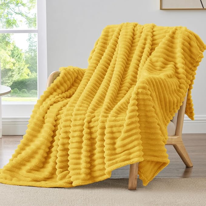 BEDELITE Ribbed Twin Blanket for Couch & Bed, Light Yellow, 60"x80" | Ultra-Soft Plush Fleece, Cozy, Warm Yet Lightweight, Ribbed Texture, Home Decor, Machine Washable, Giftable, All-Season Use