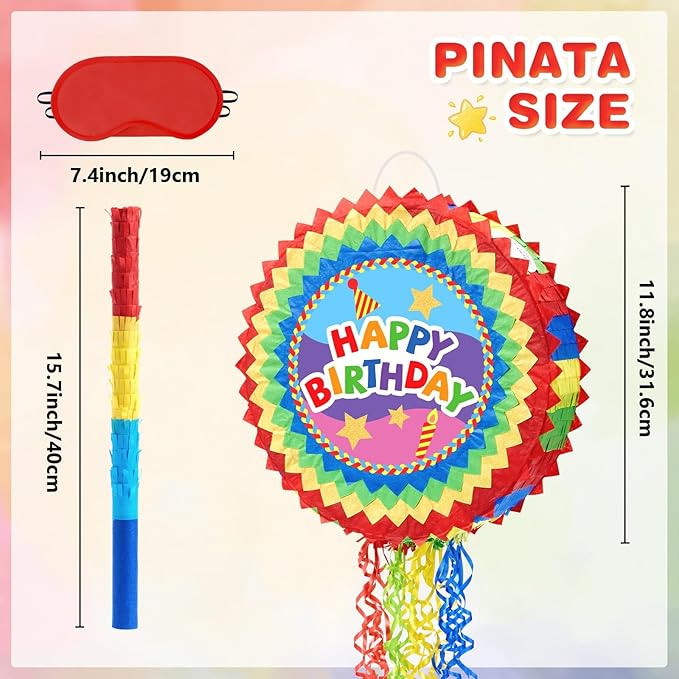 WERNNSAI Happy Birthday Pinata - Happy Birthday Party Games for Kids Birthday-themed Party Supplies Sunflower Party Decorations Mexican Color Design Sunshine Decor Favors with Stick & Blindfold