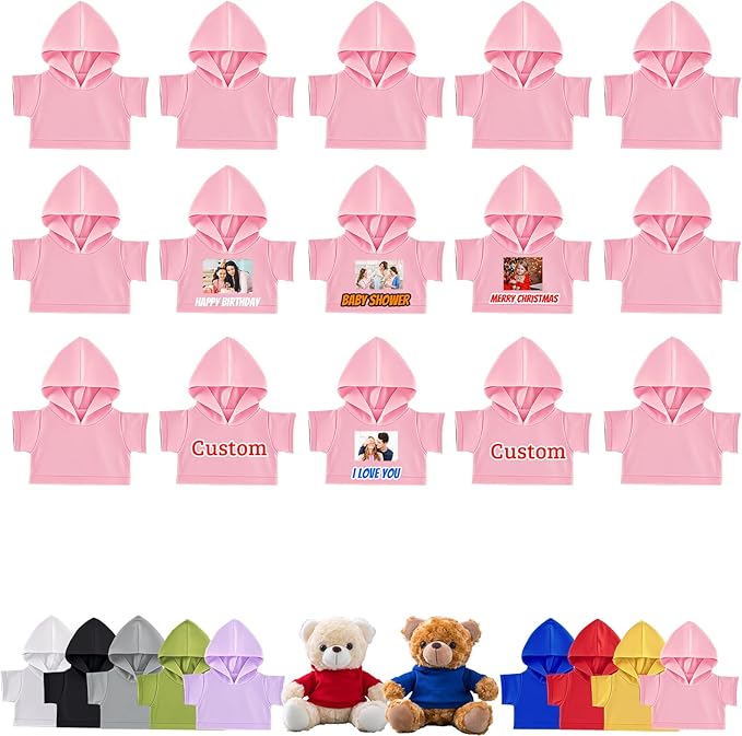 15 Pcs Personalized Teddy Bear Clothes with Name Photo, Custom Stuffed Animal Clothing Fit 8-16inch Stuffed Bears Clothes, Personalized Doll Clothing Make Your Own Plush Doll Shirt