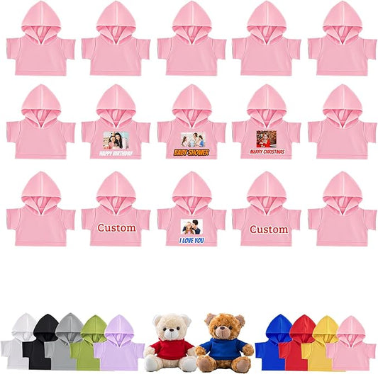 15 Pcs Personalized Teddy Bear Clothes with Name Photo, Custom Stuffed Animal Clothing Fit 8-16inch Stuffed Bears Clothes, Personalized Doll Clothing Make Your Own Plush Doll Shirt
