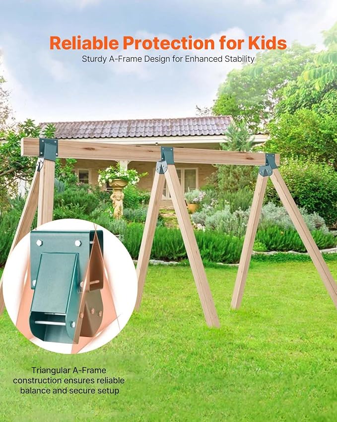 VEVOR Swing Set Brackets, A-Frame Heavy Duty Carbon Steel Swing Hangers with Mounting Hardware, 3-Piece DIY Hanger Sets Bracket with Bolts Included, for 4 x 4 Legs and 4 x 6 Beam, Green
