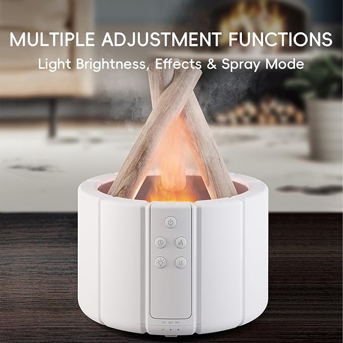 YALEDI Campfire Flame Fire Diffuser, Bonfire Aromatherapy Essential Oil Diffuser, 250ml Wood Cool Mist Humidifier for Home,Bedroom,Office, Remote Control, Auto Shut-Off, Night Light, Gift (White)