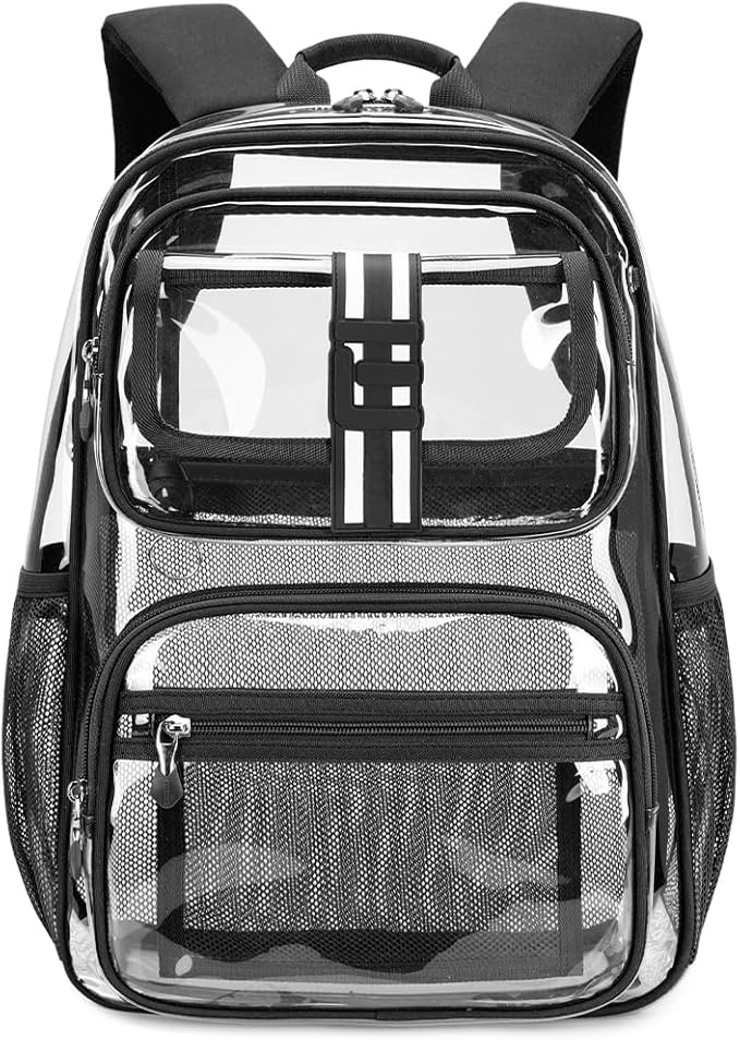 Cusangel Clear Backpack for kids,16in Heavy Duty Clear BookBag,TPU Large Capacity Black See Through bookbag for Stadiums,Concerts,Plastic transparente para mujer for 8Age+
