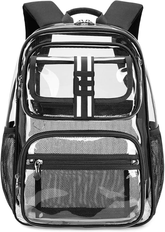 Cusangel Clear Backpack for kids,16in Heavy Duty Clear BookBag,TPU Large Capacity Black See Through bookbag for Stadiums,Concerts,Plastic transparente para mujer for 8Age+