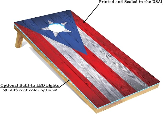 Tailgating Pros 4x2 Regulation Cornhole Boards Flag Set- Includes 8 Bean Bags, Carrying Cases, and Score Keeper - Optional LED Lights