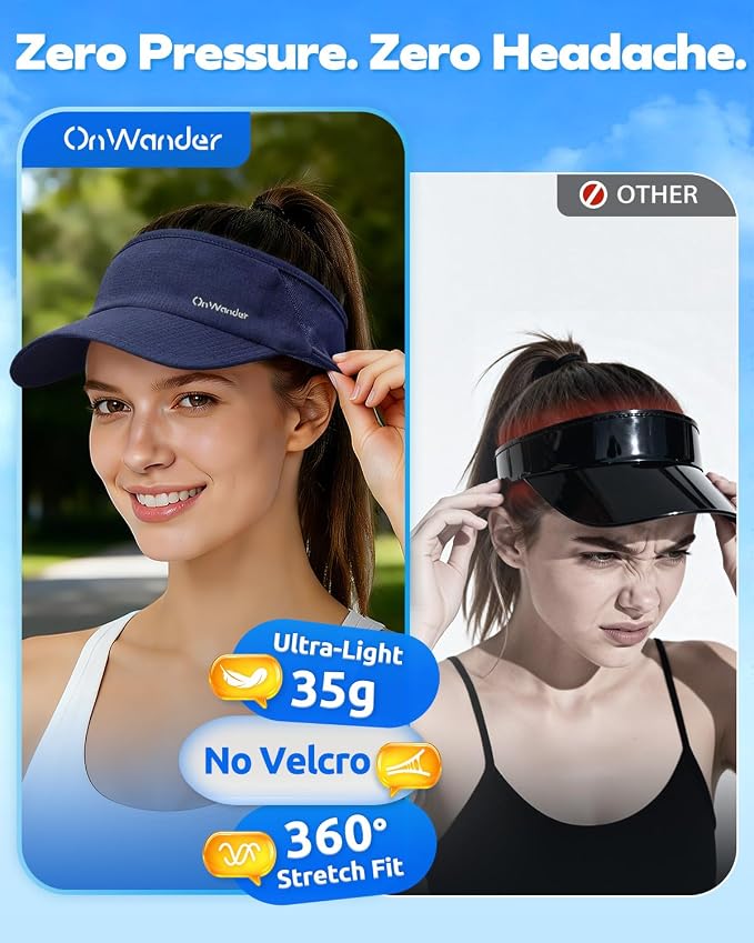 Sport Sun Visor Hat for Women Men - Lightweight Stretchy Polyester Spandex Quick Dry Sweatband Wrinkle Resistant
