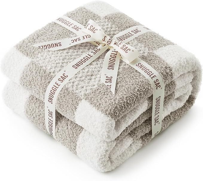 Snuggle Sac Checkered Blanket, Grey Throw Blanket for Couch Checker Microfiber Fluffy Warm Fuzzy Cozy Soft Throw Blanket Reversible Checkerered Blankets for Sofa, Chair, Bed, 50x60 inches