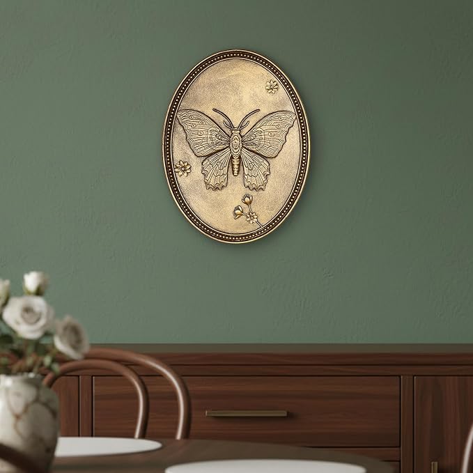 Vintage Butterfly Wall Sculpture, Antique Wall Decor, Gold Wall Art, Hanging Decoration with Embossed Butterfly Design, Vintage Decoration for Living Room Bedroom and Hallway, Housewarming Gift