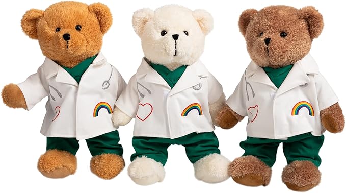 HollyHOME Doctor Bear Stuffed Animal Plush Teddy Bear in Scrubs and White Coat Gifts for Doctors Students and Kids 16 inches,Cream