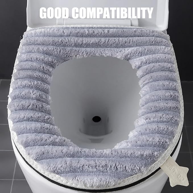 2Pcs Zippered Washable Toilet Seat Cover Pad, Soft Elastic Plaid Winter Toilet Seat Warmer, Comfortable Accessories