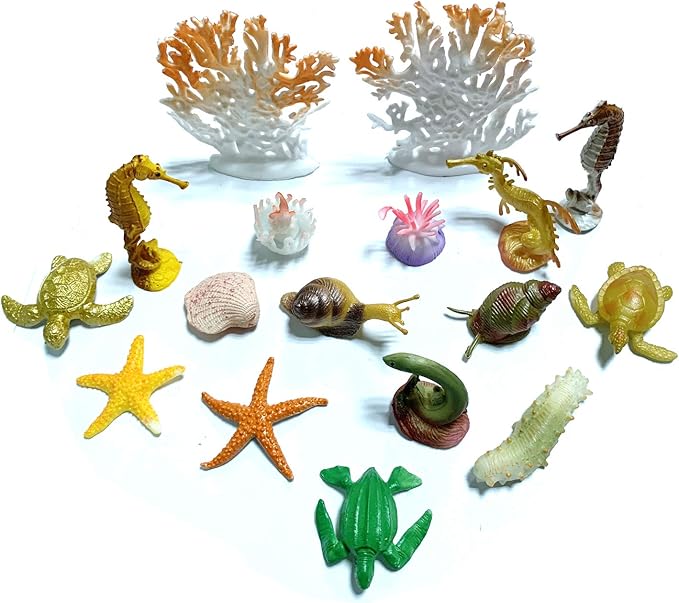 50 Pack Assorted Mini Vinyl Plastic Ocean Sea Animal Figures Toy Set, Realistic Under The Sea Life Figure Bath Gift for Child Educational Kids Party Cake Cupcake Topper