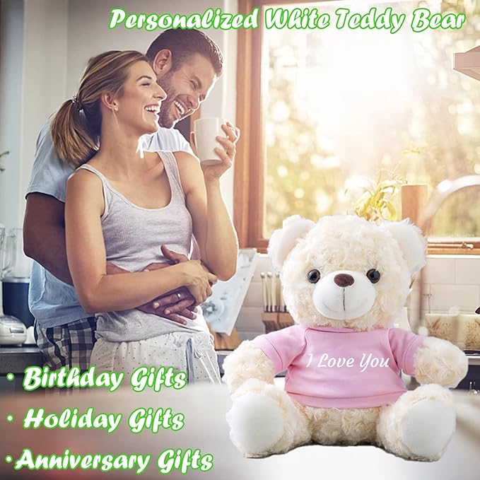 Teddy Bear Customized Gifts for Women/Men with Custom Text, Personalized Teddy Bear Stuffed with T-Shirt as Personalized Gifts for Christmas Valentines Day Birthday (10 inch-Text+Photo)