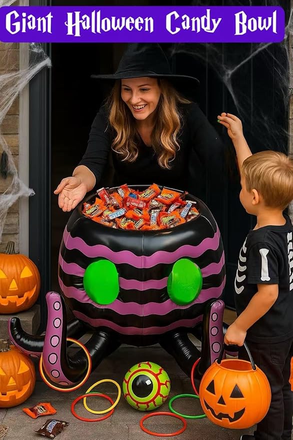 GIFTEXPRESS Halloween Ring Toss Game and Decor 4-in-1 – Trunk of Treat Inflatable Octopus Sea Creature Candy Bowl, Cooler, Basketball Hoop & Pool Toy, Indoor/Outdoor Party Game for Kids & Adults