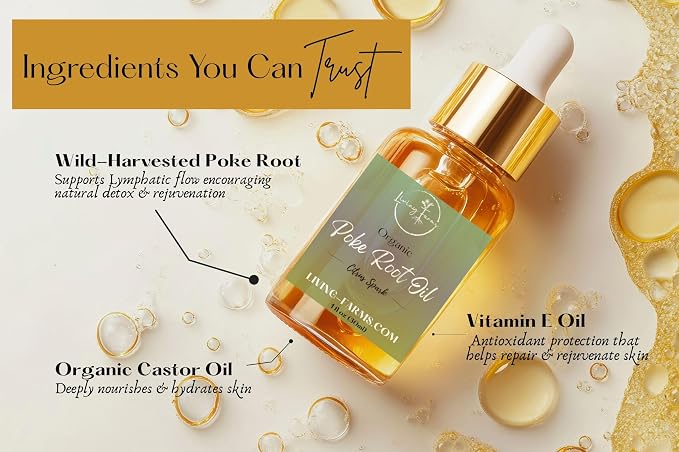 Organic Poke Root Castor Oil | Vegan Lymphatic Support | Cysts, Boils, Fibroids, Swollen Lymph Nodes, Breast & Joint | Natural Deep Tissue Massage | Made in The USA (1oz, Citrus Spark)