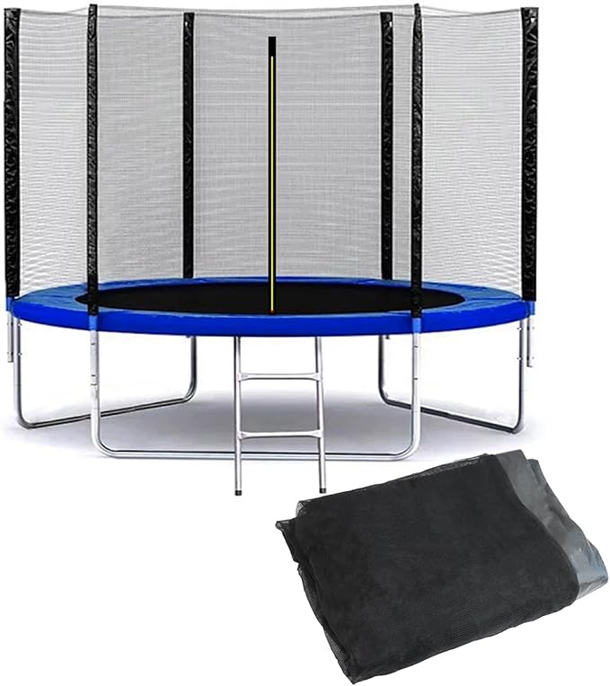 10Ft/15Ft Trampoline Net Replacement Safety Enclosure Net for 6 Straight Poles, Slide-On Mounting PE Tightly Woven Mesh Netting Included Ropes (Not Include Trampoline Poles)