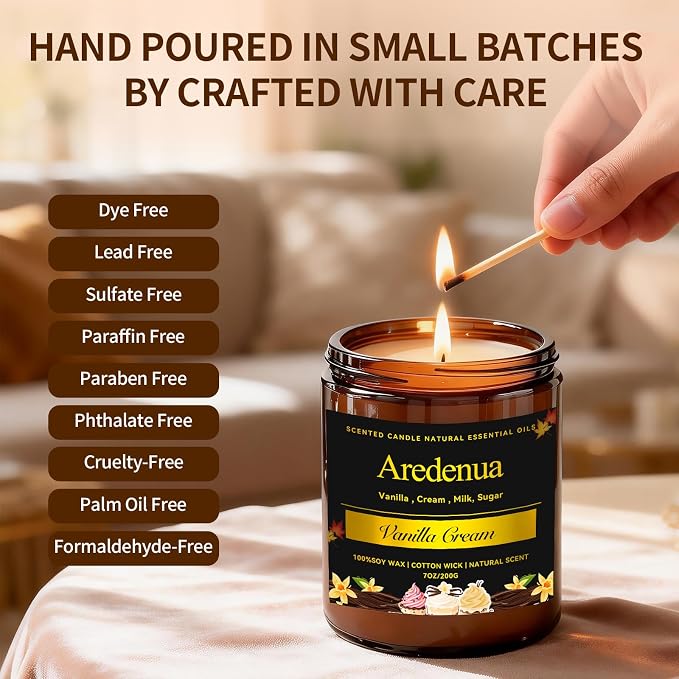 Vanilla Cream Odor Eliminating Candle - Soy Candles for Home Scented - Removing Pet, Kitchen & Bathroom Odors, Fresh Air Scented Candle with Sweet Vanilla Aroma, 50 Hours Long Lasting Burn time