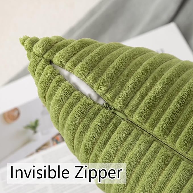 UGASA Decor Soft Solid Velvet Toss Throw Pillow Cover Fashion Striped Decorative Pillow Case Handmade Cushion Cover for Couch, 20x20 inches, 1 Piece, Green