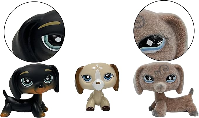 3pcs/Set Custom Flocked Pet Shop Toys Short Hair Cat Kitten Collie Great Dane Cocker Spaniel Dachshund Puppy Dog OOAK Compatible with LPS (#325 and 1491 and 640)