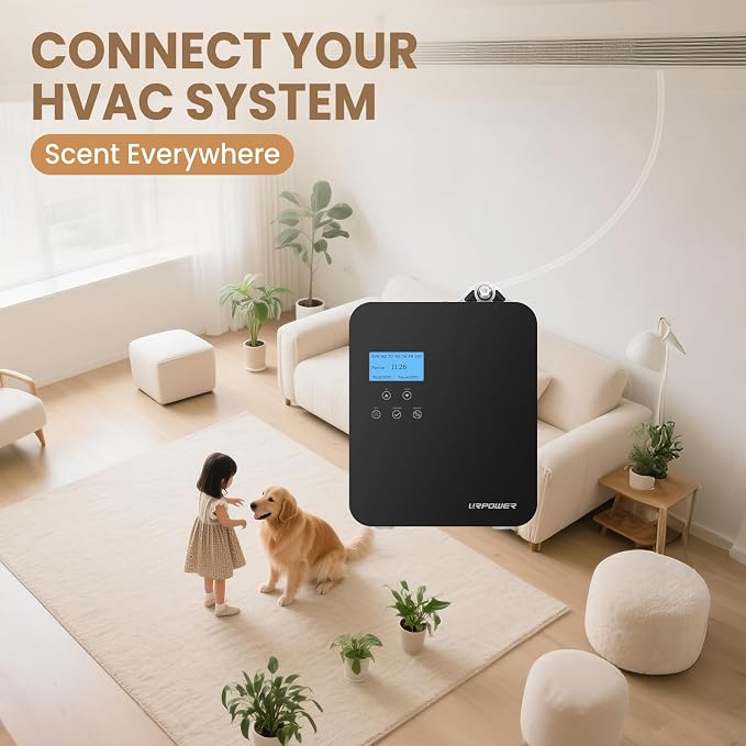 URPOWER 300ml Waterless Nebulizing Scent Diffuser Up to 3000 Sq Ft, Smart APP Control HVAC/Wall Cold-Air Aromatherapy Machine with Lockable Oil Bottle for Home/Office/Hotel Starter Oil Included(Black)