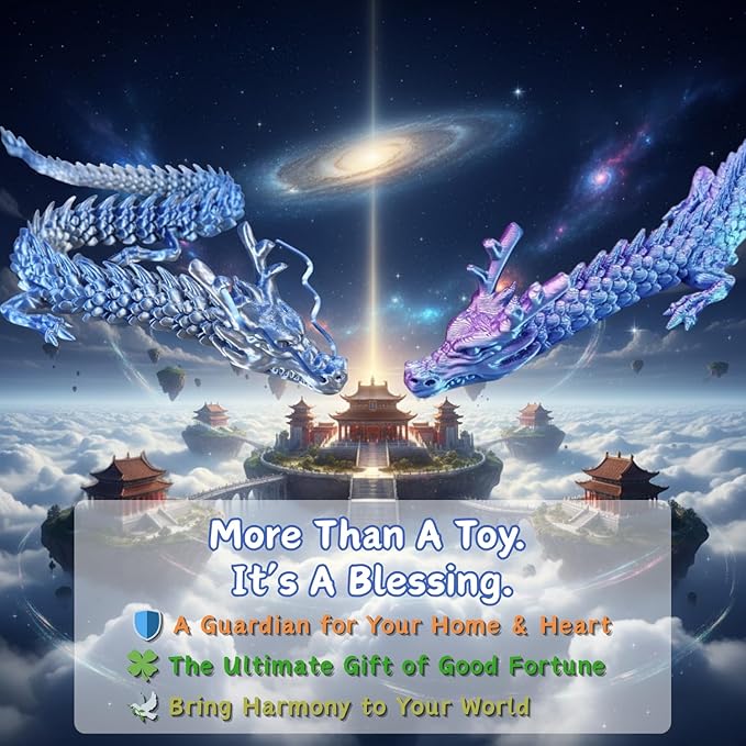 4-Pack Big 24 Inch 3D Printed Dragon Fidget Toy, Articulated Chinese Dragon Action Figure with Gift Box - Christmas Gift, Imaginative Play, Office Desk Decor & Collectible Figurine for Kids & Adults