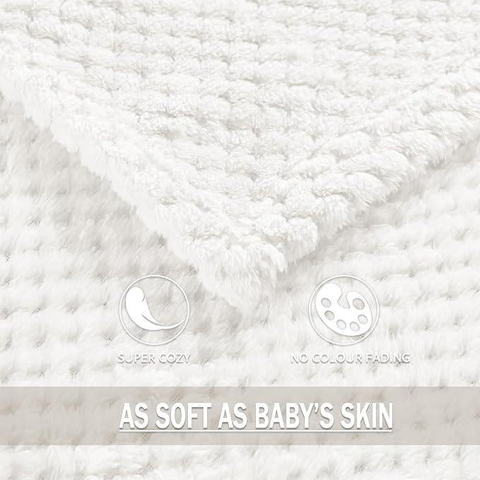 Exclusivo Mezcla Soft Waffle Fleece Bed Blanket Twin XL Size, White | Lightweight Plush Blanket for Bed, Couch, Sofa, Cozy Fluffy Design for Bedroom, Guest Room, All Season, 90x66 Inches