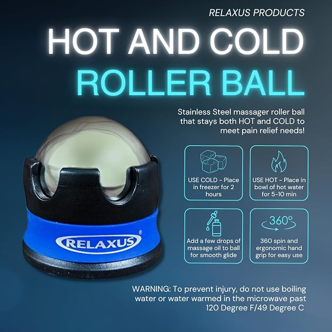 Harmony ICE - HOT ROLLER Massage Roller Ball - Insulating Gel Maintains Cold or HEAT Temperature - Food Grade Stainless Steel, Deep Targeted Massage Relieves Stress, Muscle Aches & Pains (COLORS VARY)