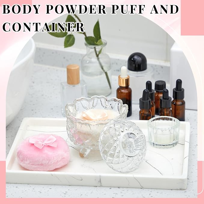 Tioncy 3 Pcs Large Body Powder Puff and Container Powder Container with Puff Powder Puff Crystal Container Soft Washable Reusable Velour Face Body Glitter Powder Puff Wet Dry Makeup (Clear,Butterfly)